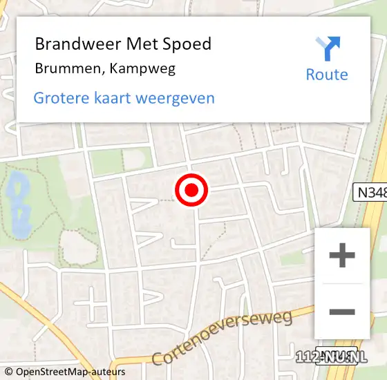 Locatie op kaart van de 112 melding: Brandweer Met Spoed Naar Brummen, Kampweg op 15 oktober 2020 11:40