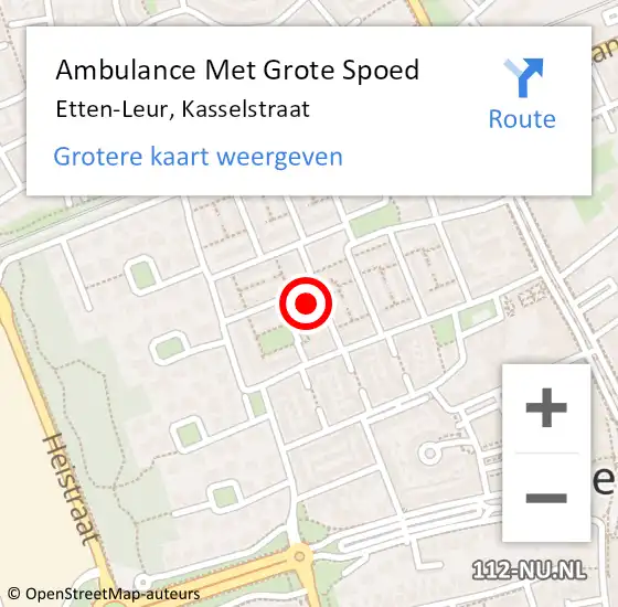 Locatie op kaart van de 112 melding: Ambulance Met Grote Spoed Naar Etten-Leur, Kasselstraat op 21 mei 2014 20:55