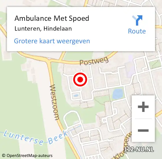 Locatie op kaart van de 112 melding: Ambulance Met Spoed Naar Lunteren, Hindelaan op 15 oktober 2020 13:40