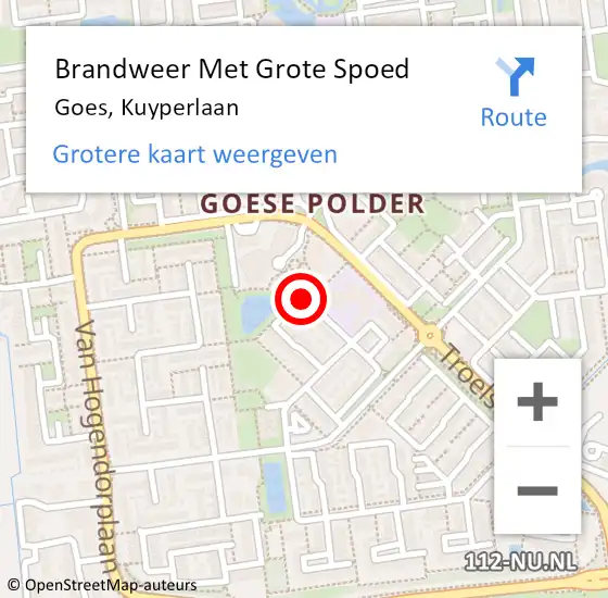 Locatie op kaart van de 112 melding: Brandweer Met Grote Spoed Naar Goes, Kuyperlaan op 15 oktober 2020 14:11