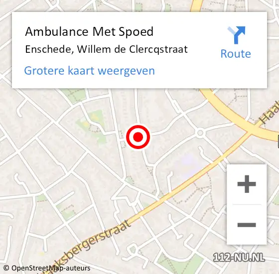 Locatie op kaart van de 112 melding: Ambulance Met Spoed Naar Enschede, Willem de Clercqstraat op 15 oktober 2020 15:36