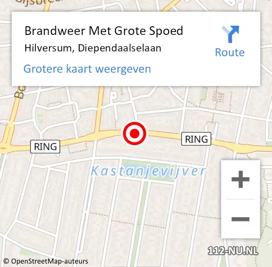 Locatie op kaart van de 112 melding: Brandweer Met Grote Spoed Naar Hilversum, Diependaalselaan op 15 oktober 2020 16:37