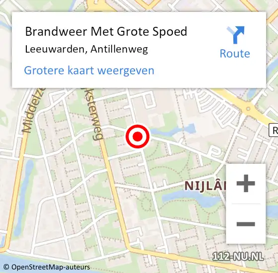 Locatie op kaart van de 112 melding: Brandweer Met Grote Spoed Naar Leeuwarden, Antillenweg op 15 oktober 2020 17:32