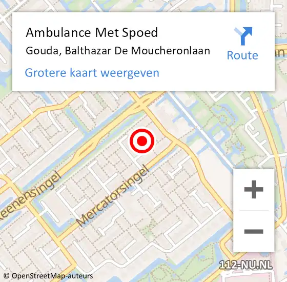 Locatie op kaart van de 112 melding: Ambulance Met Spoed Naar Gouda, Balthazar De Moucheronlaan op 15 oktober 2020 18:47