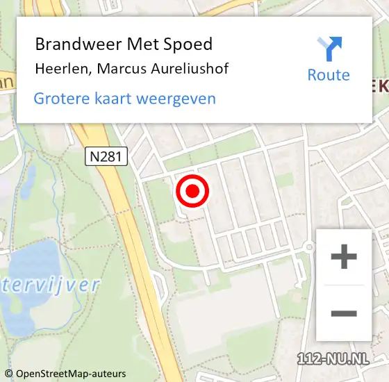 Locatie op kaart van de 112 melding: Brandweer Met Spoed Naar Heerlen, Marcus Aureliushof op 15 oktober 2020 19:19