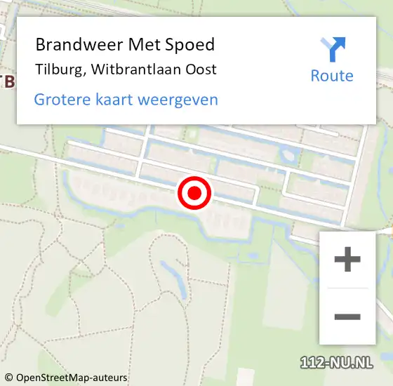 Locatie op kaart van de 112 melding: Brandweer Met Spoed Naar Tilburg, Witbrantlaan Oost op 15 oktober 2020 20:16