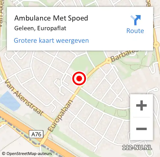 Locatie op kaart van de 112 melding: Ambulance Met Spoed Naar Geleen, Europaflat op 21 mei 2014 22:09