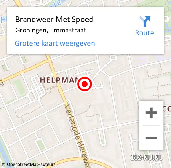 Locatie op kaart van de 112 melding: Brandweer Met Spoed Naar Groningen, Emmastraat op 21 mei 2014 22:13