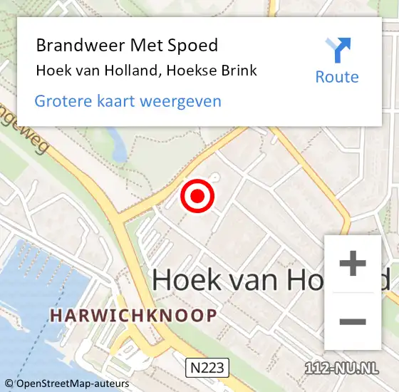 Locatie op kaart van de 112 melding: Brandweer Met Spoed Naar Hoek van Holland, Hoekse Brink op 16 oktober 2020 04:46