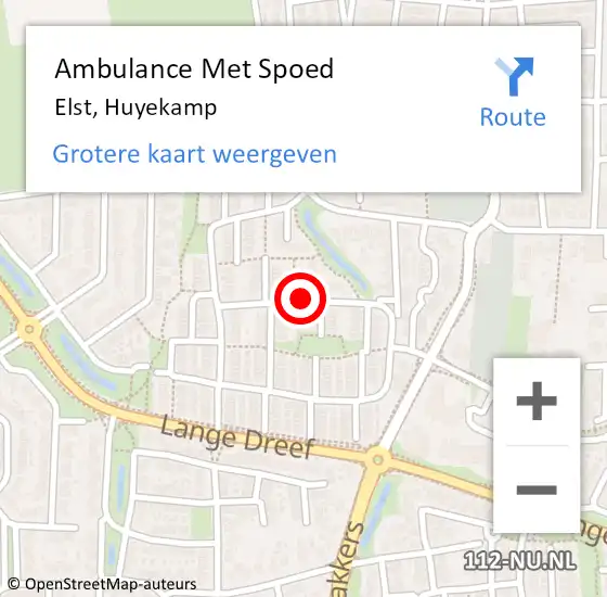 Locatie op kaart van de 112 melding: Ambulance Met Spoed Naar Elst, Huyekamp op 16 oktober 2020 06:07