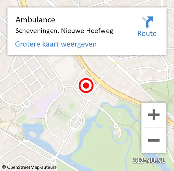 Locatie op kaart van de 112 melding: Ambulance Scheveningen, Nieuwe Hoefweg op 16 oktober 2020 11:00