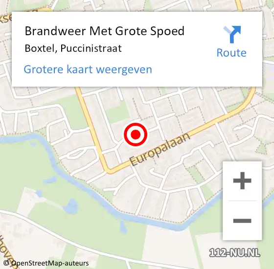 Locatie op kaart van de 112 melding: Brandweer Met Grote Spoed Naar Boxtel, Puccinistraat op 16 oktober 2020 11:37