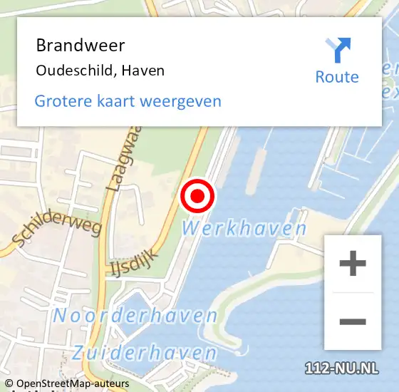 Locatie op kaart van de 112 melding: Brandweer Oudeschild, Haven op 16 oktober 2020 12:22