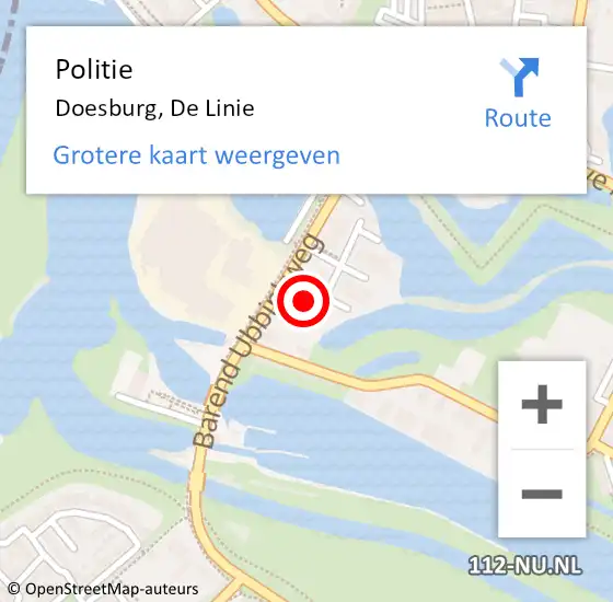 Locatie op kaart van de 112 melding: Politie Doesburg, De Linie op 16 oktober 2020 13:39