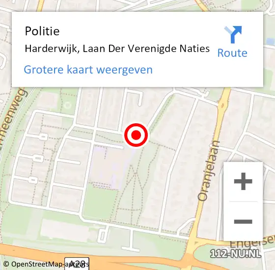 Locatie op kaart van de 112 melding: Politie Harderwijk, Laan Der Verenigde Naties op 16 oktober 2020 14:22