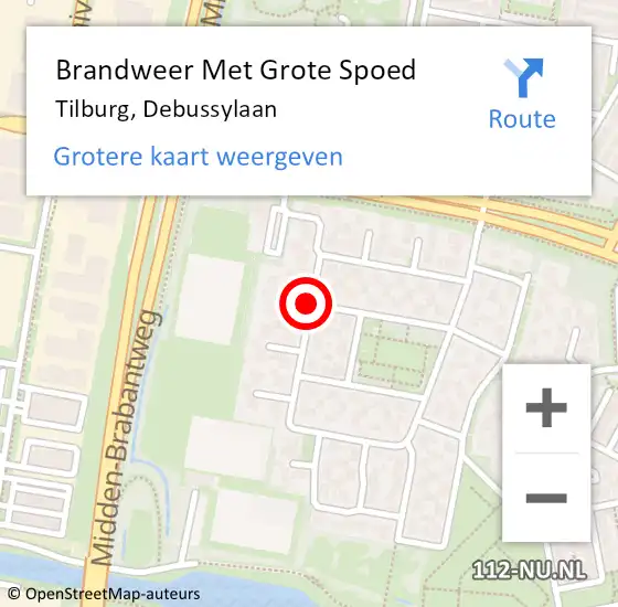 Locatie op kaart van de 112 melding: Brandweer Met Grote Spoed Naar Tilburg, Debussylaan op 16 oktober 2020 14:31