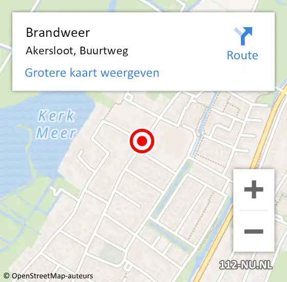 Locatie op kaart van de 112 melding: Brandweer Akersloot, Buurtweg op 16 oktober 2020 14:45