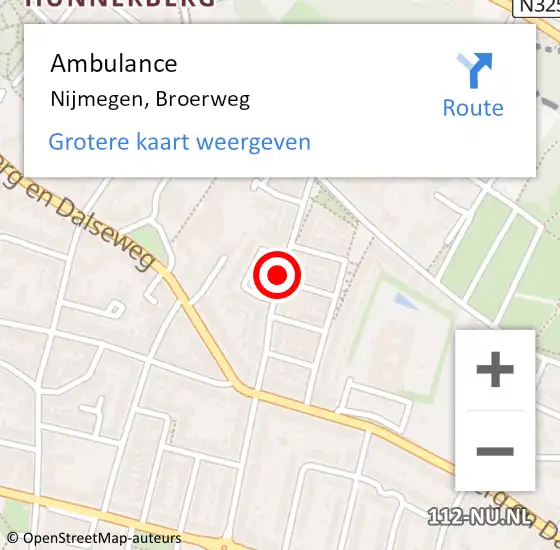 Locatie op kaart van de 112 melding: Ambulance Nijmegen, Broerweg op 16 oktober 2020 14:50