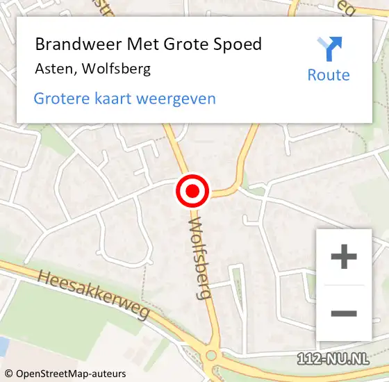 Locatie op kaart van de 112 melding: Brandweer Met Grote Spoed Naar Asten, Wolfsberg op 16 oktober 2020 15:39