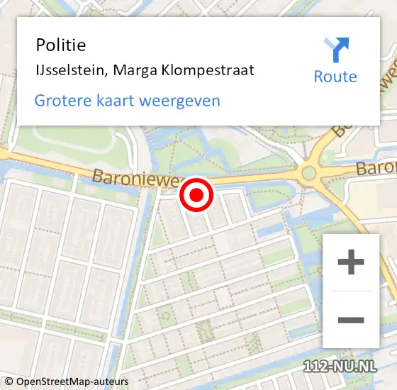 Locatie op kaart van de 112 melding: Politie IJsselstein, Marga Klompestraat op 16 oktober 2020 15:40