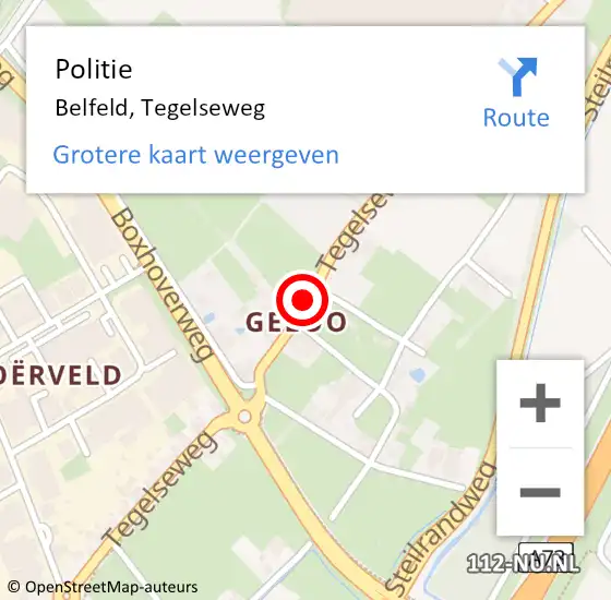 Locatie op kaart van de 112 melding: Politie Belfeld, Tegelseweg op 16 oktober 2020 16:53