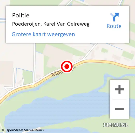 Locatie op kaart van de 112 melding: Politie Poederoijen, Karel Van Gelreweg op 16 oktober 2020 17:51