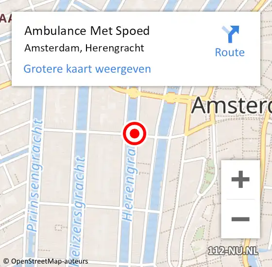 Locatie op kaart van de 112 melding: Ambulance Met Spoed Naar Amsterdam, Herengracht op 16 oktober 2020 19:00