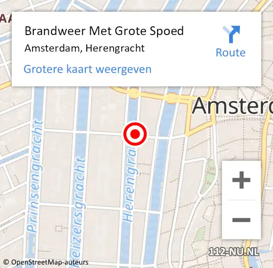 Locatie op kaart van de 112 melding: Brandweer Met Grote Spoed Naar Amsterdam, Herengracht op 16 oktober 2020 19:19
