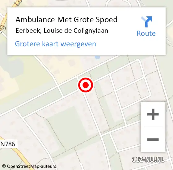 Locatie op kaart van de 112 melding: Ambulance Met Grote Spoed Naar Eerbeek, Louise de Colignylaan op 16 oktober 2020 19:53