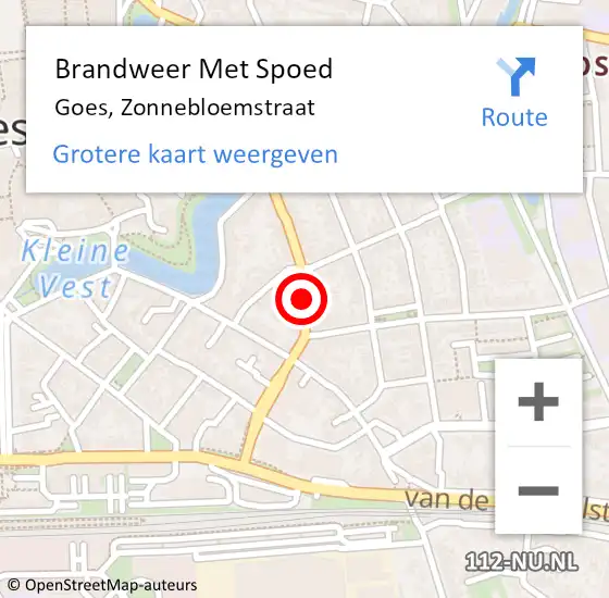 Locatie op kaart van de 112 melding: Brandweer Met Spoed Naar Goes, Zonnebloemstraat op 16 oktober 2020 19:57