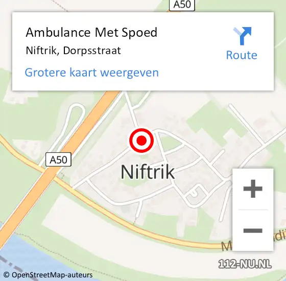 Locatie op kaart van de 112 melding: Ambulance Met Spoed Naar Niftrik, Dorpsstraat op 16 oktober 2020 20:55