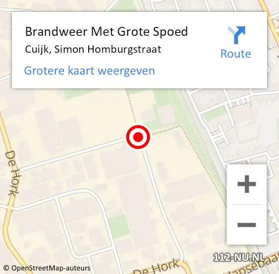 Locatie op kaart van de 112 melding: Brandweer Met Grote Spoed Naar Cuijk, Simon Homburgstraat op 17 oktober 2020 06:51