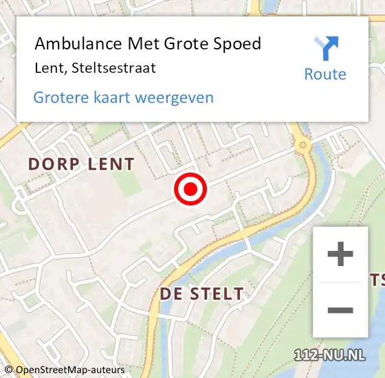 Locatie op kaart van de 112 melding: Ambulance Met Grote Spoed Naar Lent, Steltsestraat op 17 oktober 2020 08:34