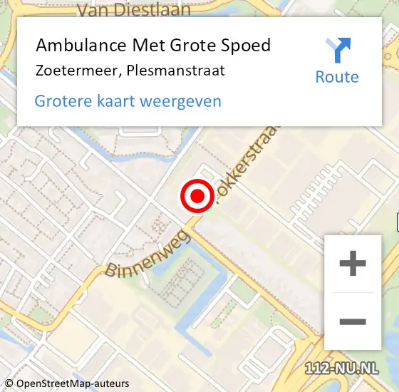 Locatie op kaart van de 112 melding: Ambulance Met Grote Spoed Naar Zoetermeer, Plesmanstraat op 2 oktober 2013 17:08