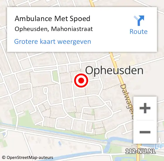 Locatie op kaart van de 112 melding: Ambulance Met Spoed Naar Opheusden, Mahoniastraat op 17 oktober 2020 10:12