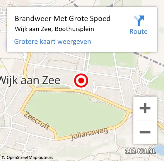 Locatie op kaart van de 112 melding: Brandweer Met Grote Spoed Naar Wijk aan Zee, Boothuisplein op 17 oktober 2020 10:26