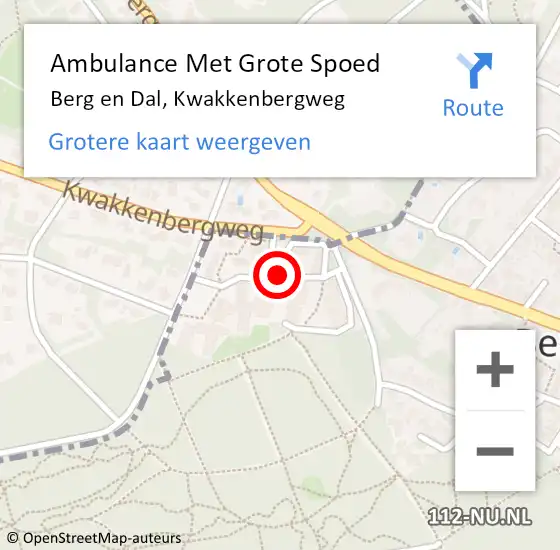 Locatie op kaart van de 112 melding: Ambulance Met Grote Spoed Naar Berg en Dal, Kwakkenbergweg op 17 oktober 2020 10:40