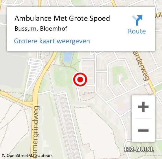 Locatie op kaart van de 112 melding: Ambulance Met Grote Spoed Naar Bussum, Bloemhof op 17 oktober 2020 10:50