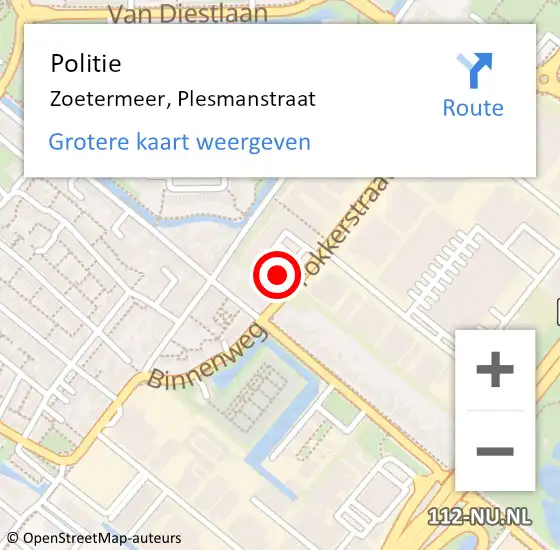 Locatie op kaart van de 112 melding: Politie Zoetermeer, Plesmanstraat op 2 oktober 2013 17:09