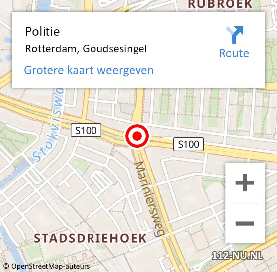 Locatie op kaart van de 112 melding: Politie Rotterdam, Goudsesingel op 17 oktober 2020 13:18