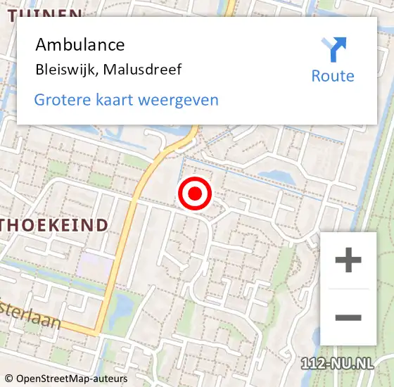 Locatie op kaart van de 112 melding: Ambulance Bleiswijk, Malusdreef op 17 oktober 2020 14:04