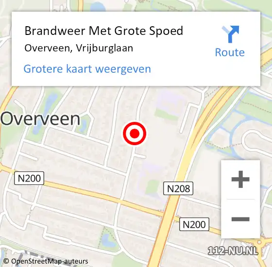 Locatie op kaart van de 112 melding: Brandweer Met Grote Spoed Naar Overveen, Vrijburglaan op 17 oktober 2020 17:35