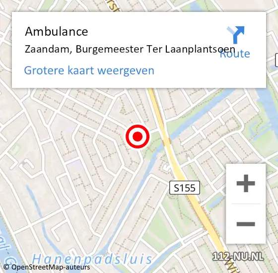 Locatie op kaart van de 112 melding: Ambulance Zaandam, Burgemeester Ter Laanplantsoen op 17 oktober 2020 18:25