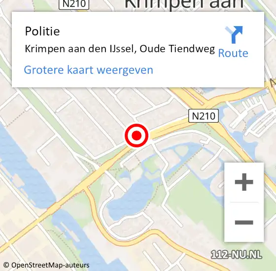 Locatie op kaart van de 112 melding: Politie Krimpen aan den IJssel, Oude Tiendweg op 22 mei 2014 06:34