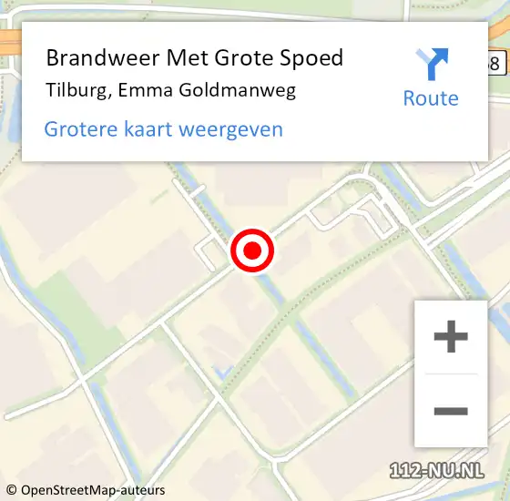 Locatie op kaart van de 112 melding: Brandweer Met Grote Spoed Naar Tilburg, Emma Goldmanweg op 17 oktober 2020 18:51