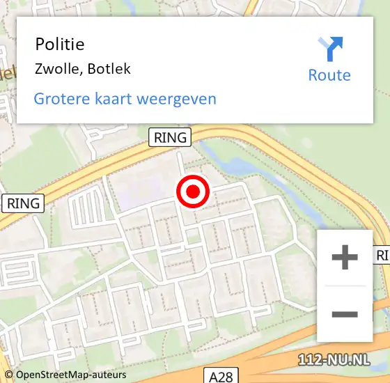 Locatie op kaart van de 112 melding: Politie Zwolle, Botlek op 17 oktober 2020 18:54