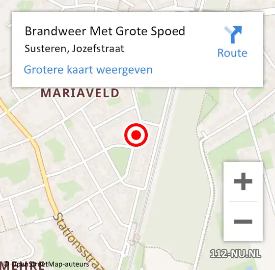 Locatie op kaart van de 112 melding: Brandweer Met Grote Spoed Naar Susteren, Jozefstraat op 17 oktober 2020 19:01