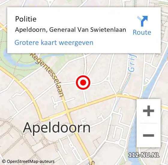 Locatie op kaart van de 112 melding: Politie Apeldoorn, Generaal Van Swietenlaan op 17 oktober 2020 22:57