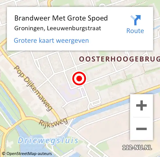 Locatie op kaart van de 112 melding: Brandweer Met Grote Spoed Naar Groningen, Leeuwenburgstraat op 18 oktober 2020 00:08