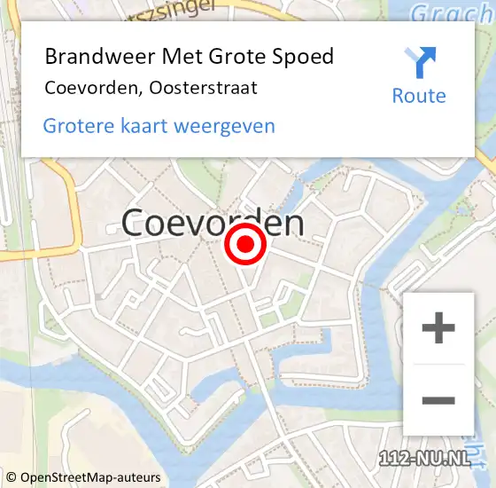 Locatie op kaart van de 112 melding: Brandweer Met Grote Spoed Naar Coevorden, Oosterstraat op 18 oktober 2020 00:51